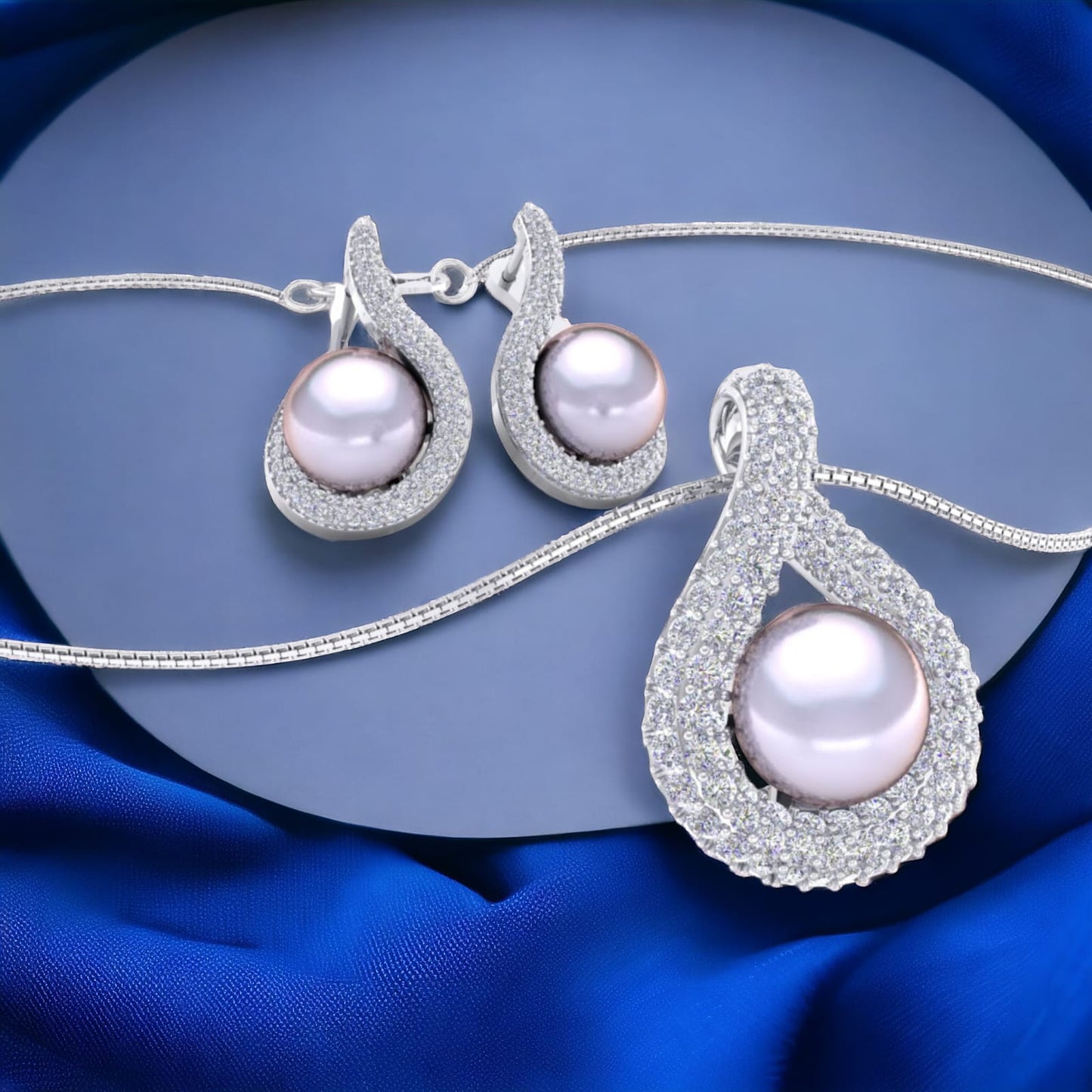 Infinity Pearl Zircon chain pendent with earrings for Women and girls (With chain)