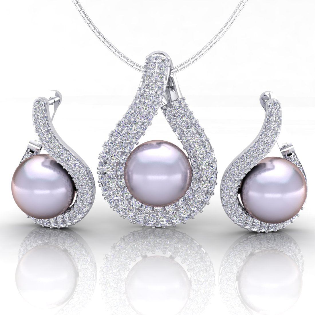 Infinity Pearl Zircon chain pendent with earrings for Women and girls (With chain)