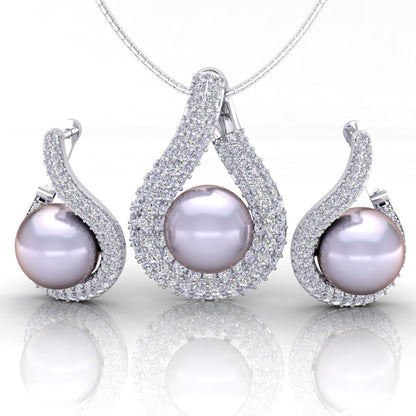 Infinity Pearl Zircon chain pendent with earrings for Women and girls (With chain)