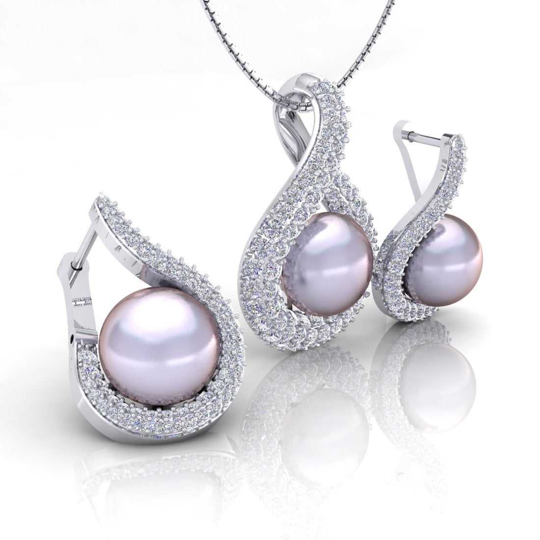 Infinity Pearl Zircon chain pendent with earrings for Women and girls (With chain)