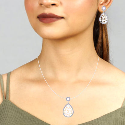 Sterling Silver Mother of pearl chain pendant with earrings set for women and girls