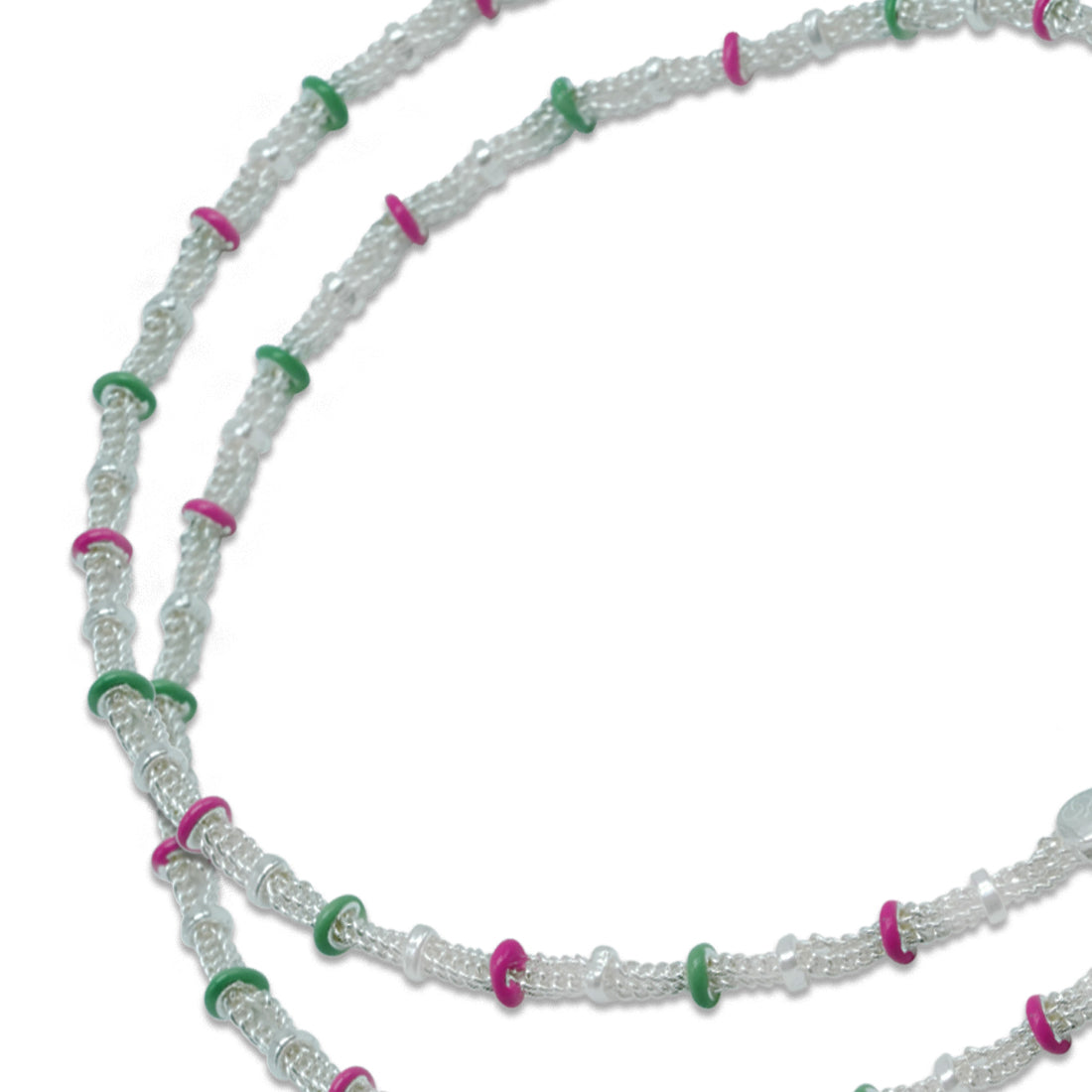Modern Light Green & Pink Enamel Rings Sterling Silver Anklet for Women & Girls