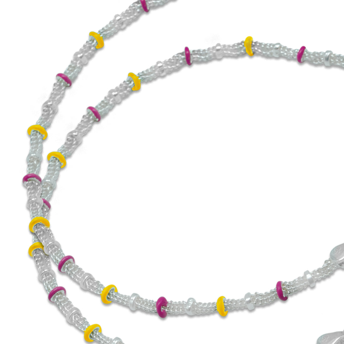 Modern Yellow & Pink Enamel Rings Sterling Silver Anklet for Women & Girls