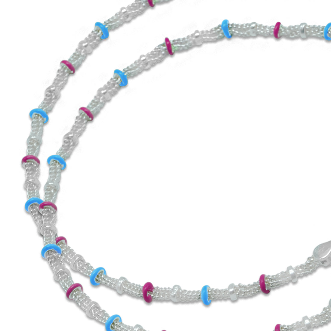 925 Sterling Silver Anklet Pair for Women & Girls – Modern Blue & Pink Enamel Design