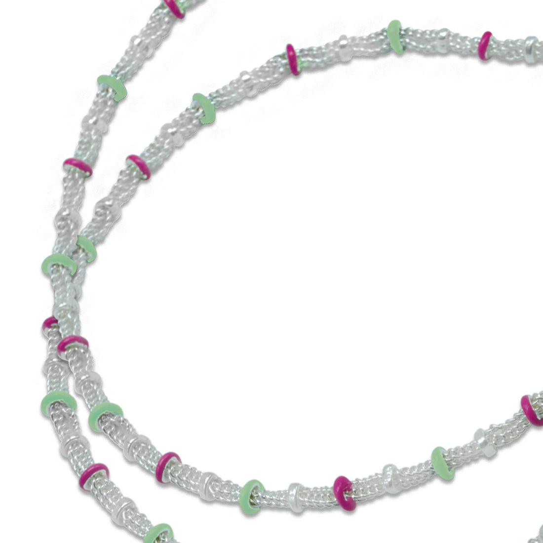 925 Sterling Silver Anklet Pair for Women & Girls – Modern Green & Pink Enamel Design