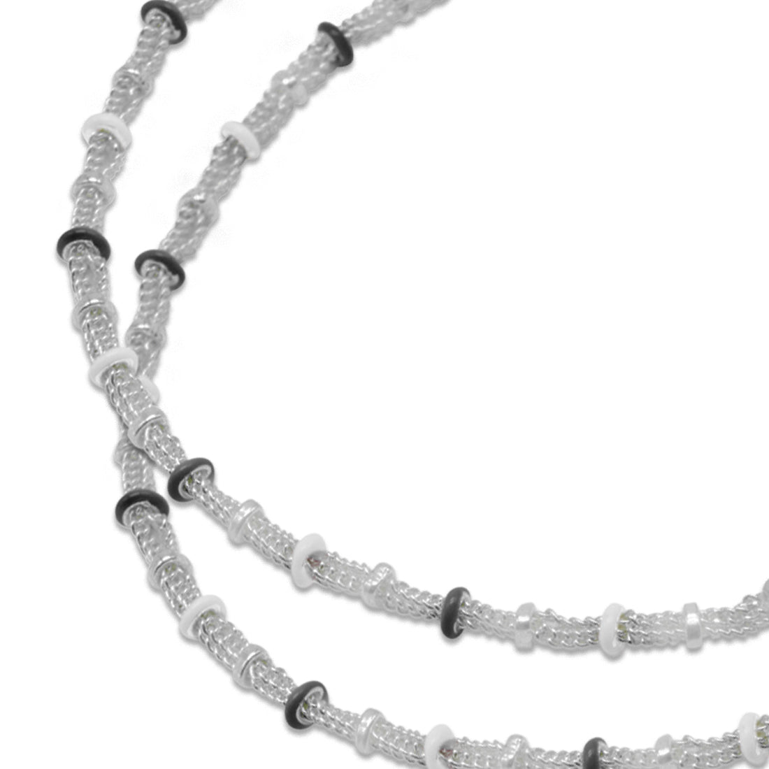 Modern Black & White Enamel Rings Sterling Silver Anklet for Women & Girls
