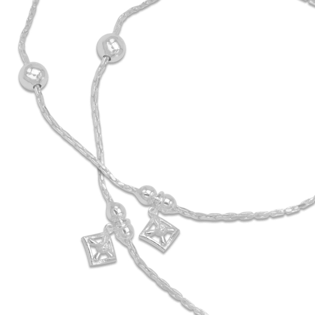 Sterling Silver Dangling Square Charm Anklet for Women & Girls