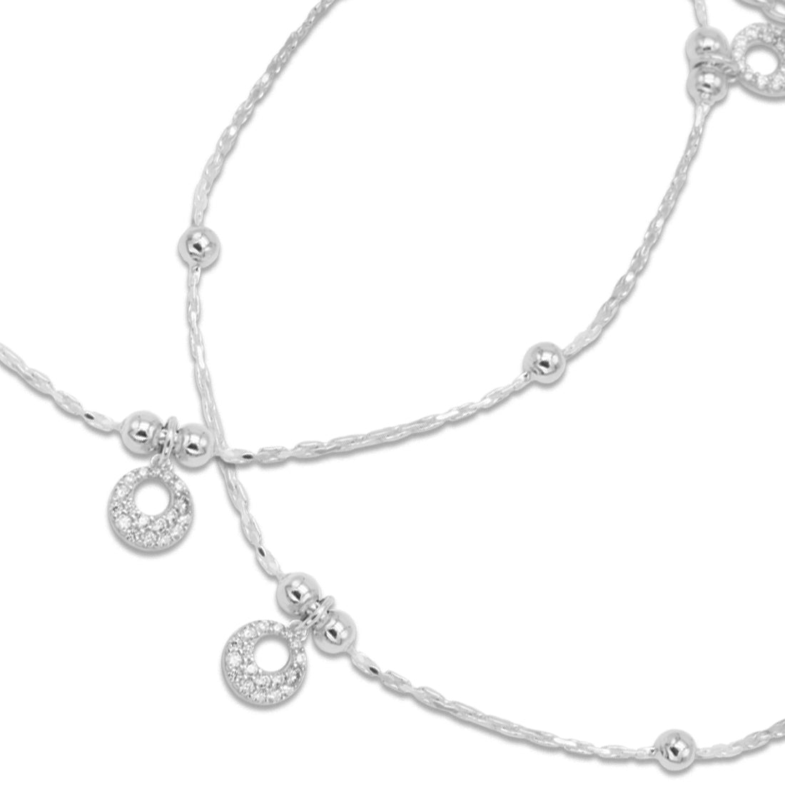Sterling Silver Cubic Zirconia Charm Anklet for Women & Girls