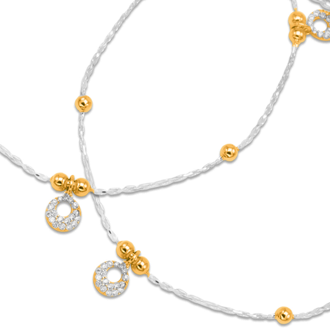 Sterling Silver Gold Tone Cubic Zirconia Charm Anklet for Women & Girls