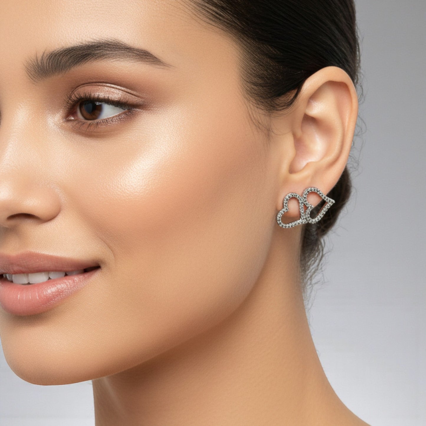 Sterling Silver Dual Love Zircon Studded Earrings for Women