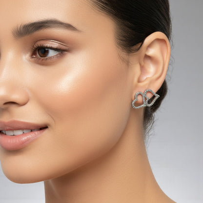 Sterling Silver Dual Love Zircon Studded Earrings for Women