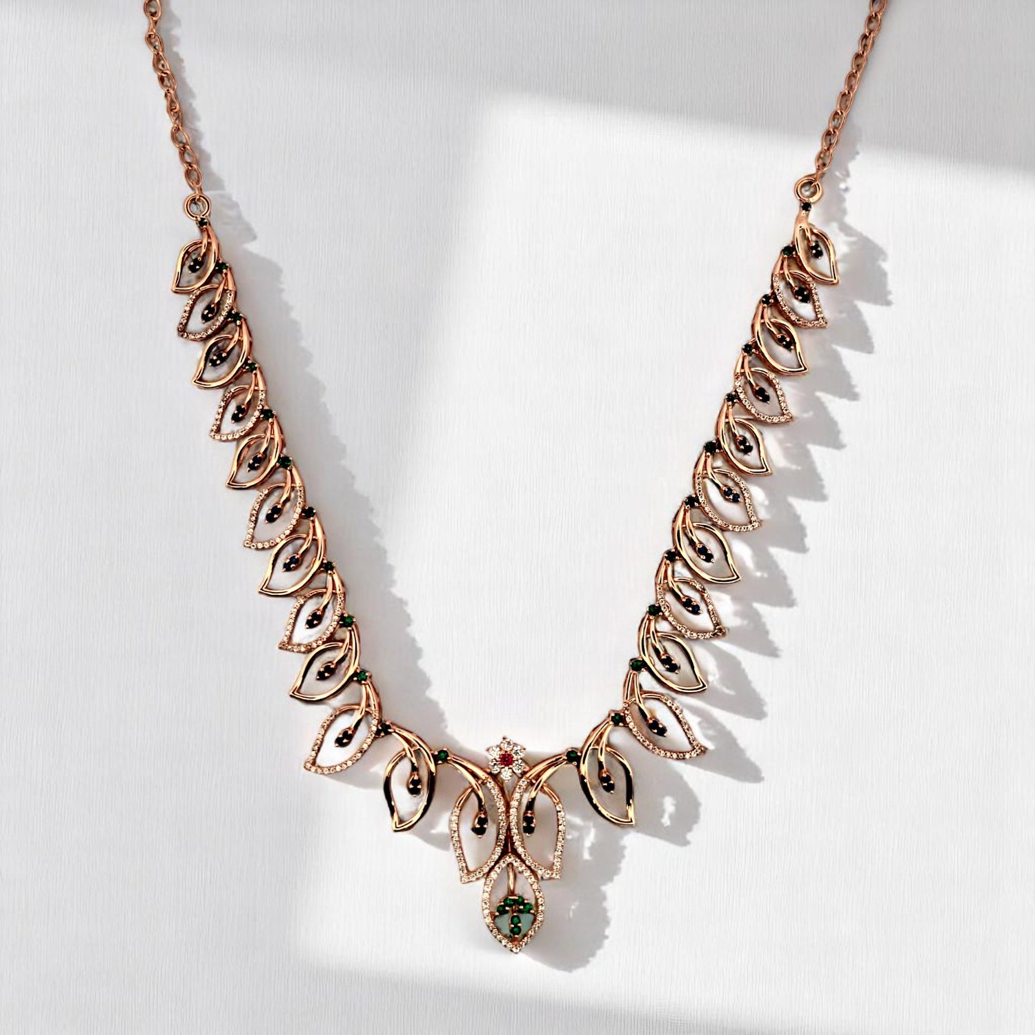 Sterling Silver Rosegold Plated Zircon Studded Petals Necklace Set For Women and Girls
