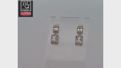 Sterling Silver rectangle Stone earrings for women and girls