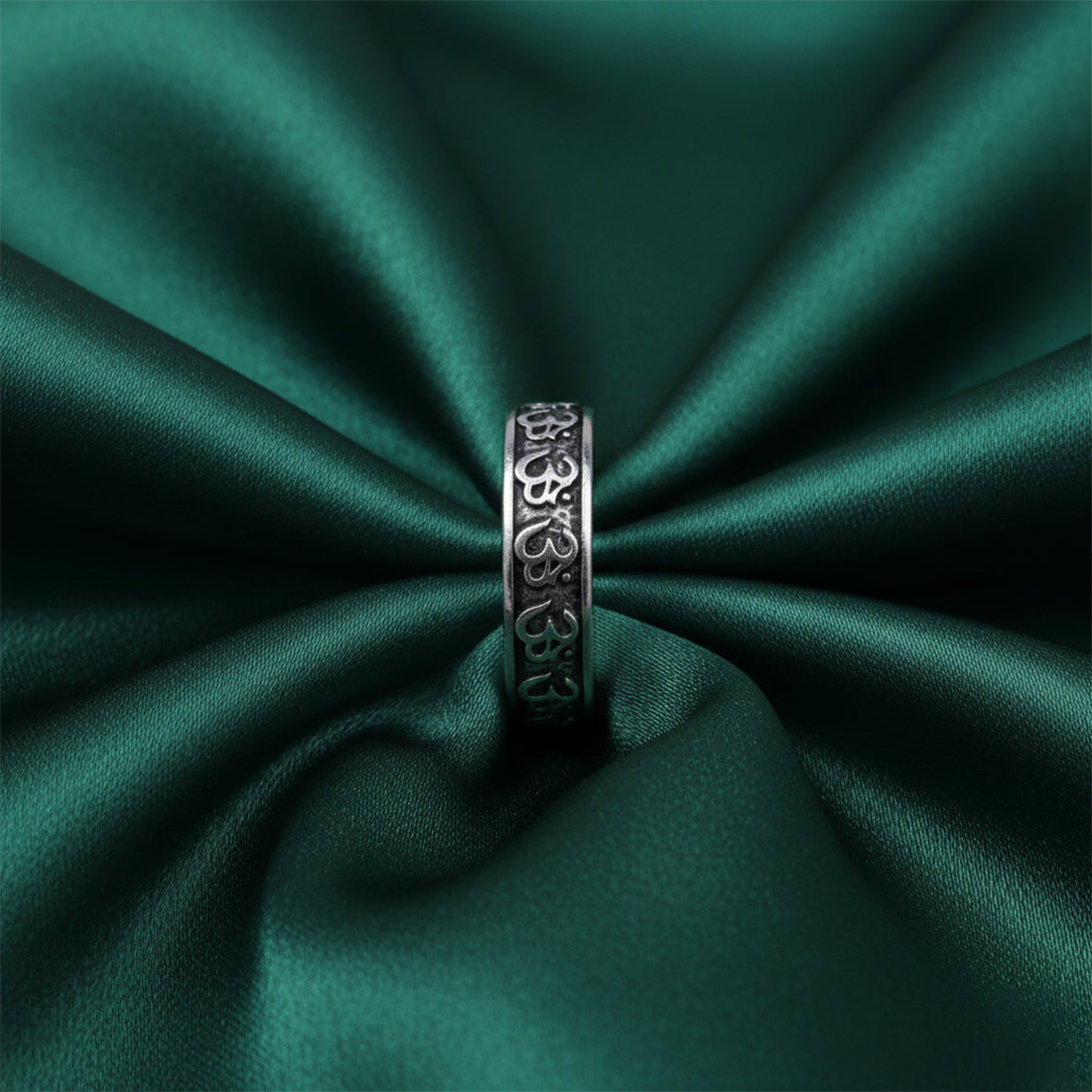 Sterling Silver EterKnight Om Engraved Oxidised Ring for Men