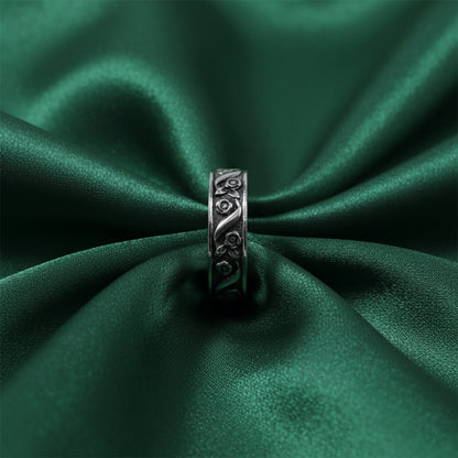 Sterling Silver EterKnight Floral Oxidised Ring for Men