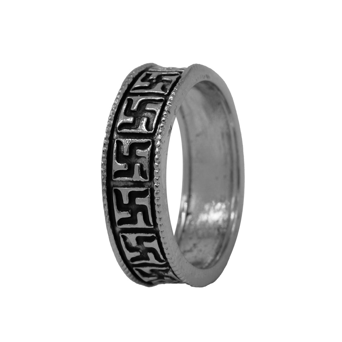 Sterling Silver EterKnight Auspicious Swastik Oxidised Ring for Men