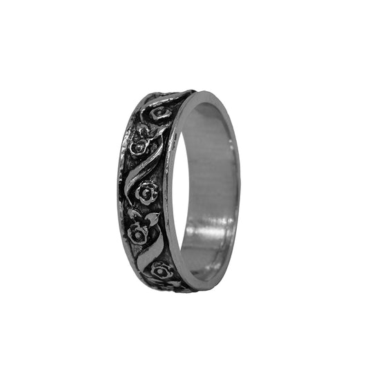 Sterling Silver EterKnight Floral Oxidised Ring for Men