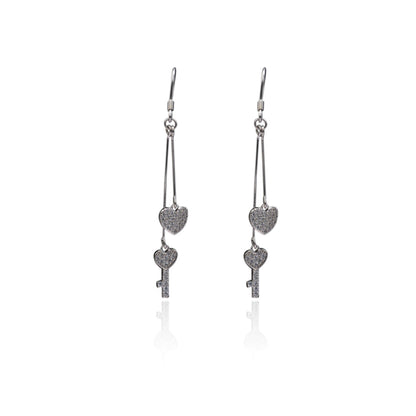 925 Sterling Silver Lock Design Heart Drop Earrings for Women & Girls