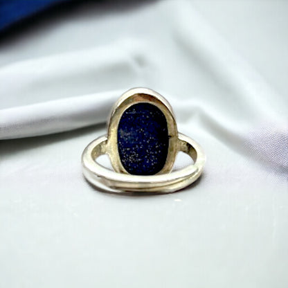 Certified Lapis Lazuli Silver Adjustable Ring for Men & Women (Grade C)